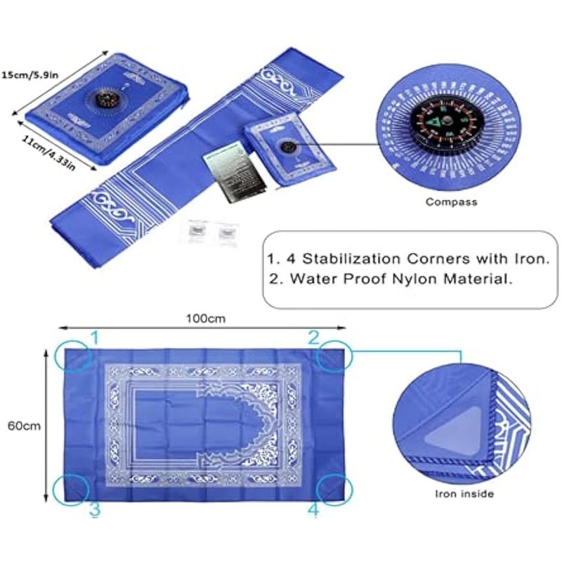 1 Pieces Portable Travel Prayer Mat with Compass, Waterproof Polyester Prayer Rug, Muslim Travel Prayer Mat, for Ramadan Gifts (60cm×100cm) - Image 3